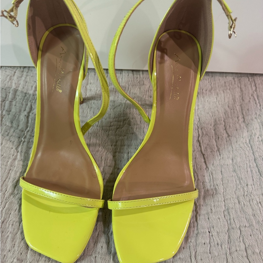Anne Michelle Bright Yellow Patent Open-Toe Stiletto Sandals
